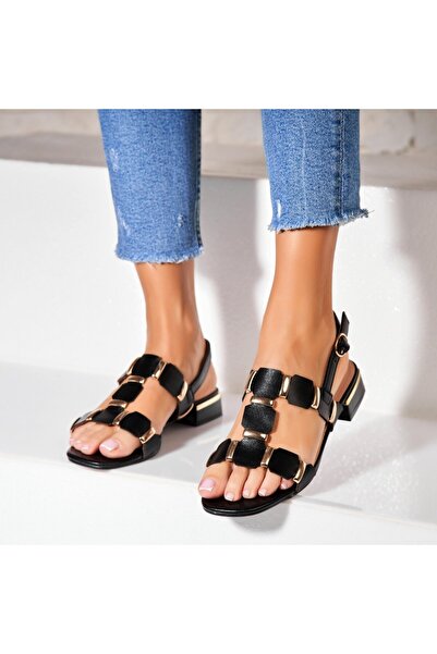 Joana Γυναικεία μαύρα σανδάλια με τακούνι από οικολογικό δέρμα Presly