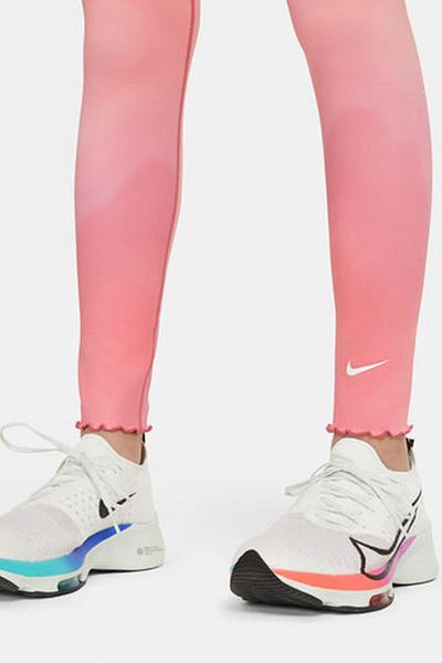 Nike Leggings cu talie înaltă Dri Fit pentru fete, cu imprimeu, roz, colanți pentru copii cu talie înaltă, roz