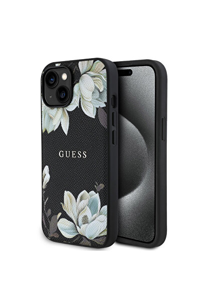 Guess iPhone 15 Kılıf Guess Lisanslı M-safe Özellikli Taneli Çiçek Tasarımlı ...