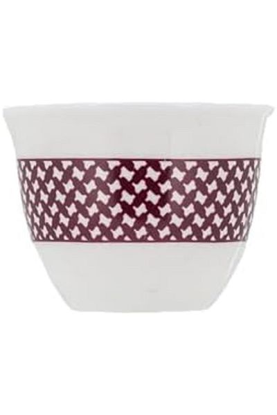 ALSAIF Rasi 12-piecesarabian Coffee Cup Set, Porcelain, White/burgund