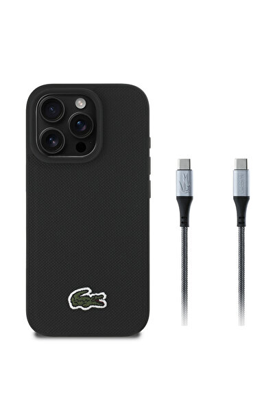 Lacoste iPhone 16 Pro Kılıf Lacoste Lisanslı İkonik Timsah Dokuma Logolu Kapa...