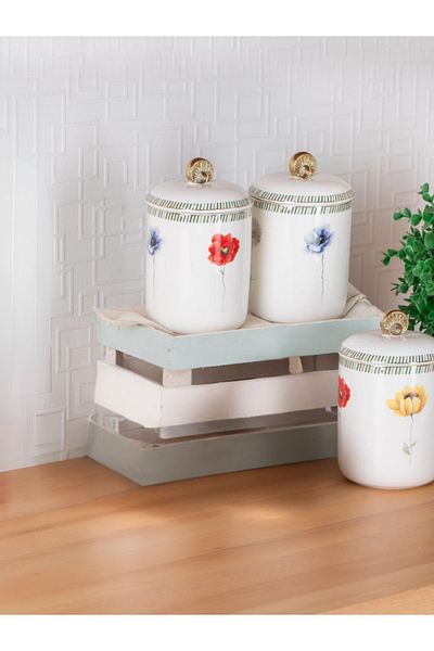 PERLAEVKAHVE Perla Botanical Porcelain Jar Set of 3