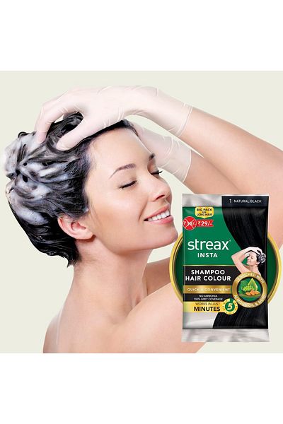 Streax Natural Black Hair Colour Shampoo 12.5 ml Quick & Easy 5-Minute Hair Color with No Ammonia