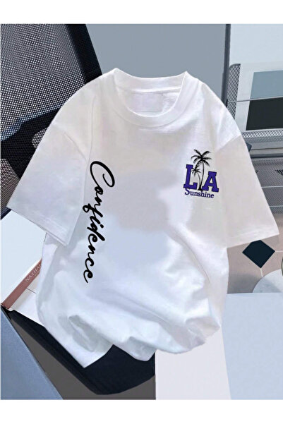 Revasser Unisex Erkek/Kadın SUNSHINE Özel Baskılı Oversize Pamuklu Bisiklet Y...