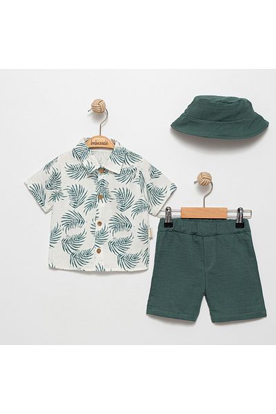 Little Pumpkin Summer Baby Boy Suit with Leaf Patterned Hat and Shorts