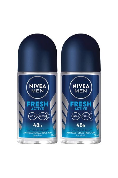 NIVEA مزيل عرق فريش أكتيف رول أون للرجال، 2 × 50 مل