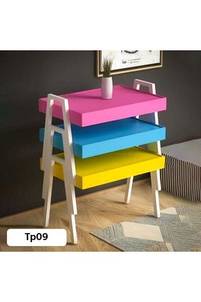 Living Wooden Table Set, 3 Pieces, Multicolored