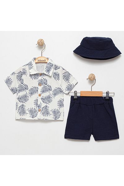 Little Pumpkin Summer Baby Boy Suit with Leaf Patterned Hat and Shorts