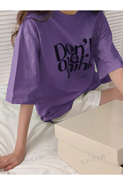 Revasser Unisex Erkek/Kadın THİNK Özel Baskılı Oversize Pamuklu Bisiklet Yaka...