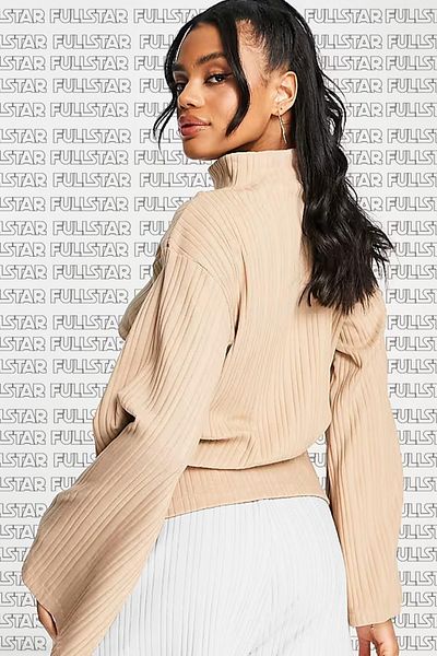 Nike Αθλητικά ρούχα Ribbed Jersey Wide Long Sleeve Corded Γυναικεία κρέμα μπλουζάκι