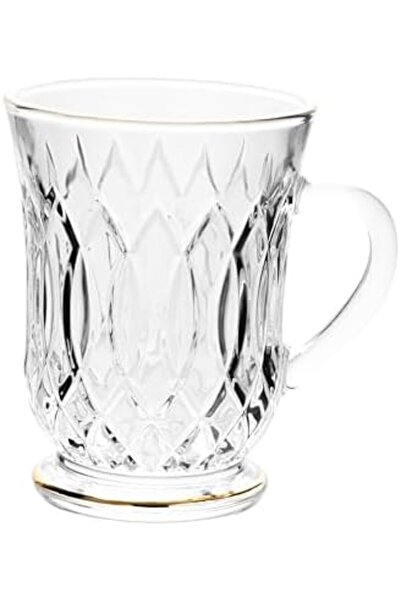 ALSAIF 6-pieces Glass Tea Cup With Handles For Hot Drinks, 100ml, Clear/gold