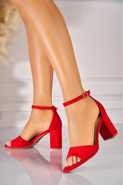 Joana Women's Red Heel Sandals Made of Eco-Suede Leather Amzie2