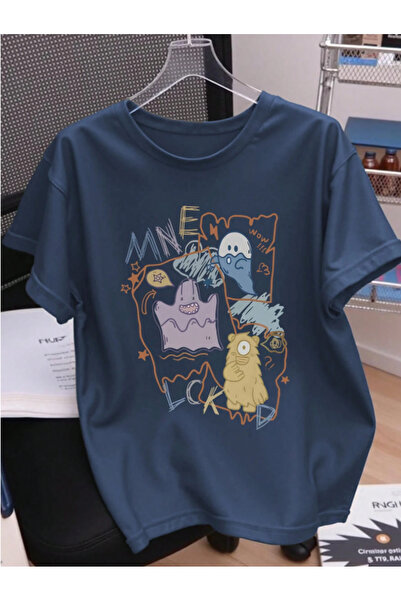 Revasser Unisex Erkek/Kadın WOW Özel Baskılı Oversize Pamuklu Bisiklet Yaka T...