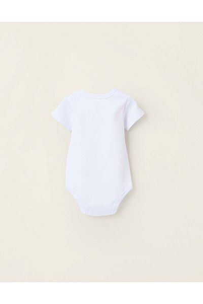Ziddy Pack of 4 Short Sleeve Cotton Bodysuits for Baby, White