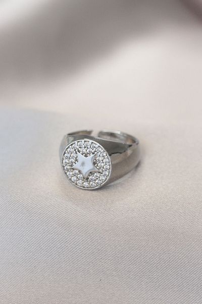 Skygo Silver Color Zircon Stone Plate Star Ring - Tj-Byk1745