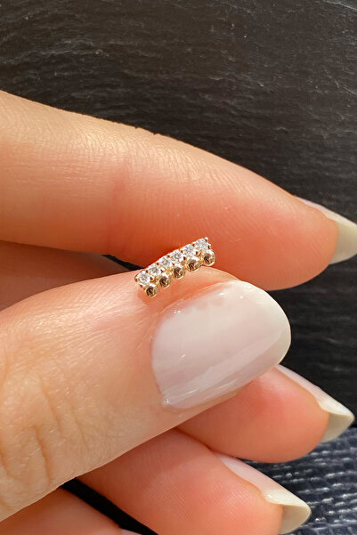Tektaş ve Top Detay Yay Arka Top Döndürmeli Rose Gümüş Piercing,helix,tragus,conch,flat