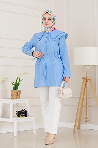 Sevitli Double Collar Lace Tunic-Indigo