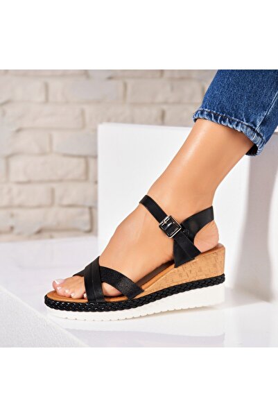 Joana Sandale dama cu platforma Negre din Piele Ecologica Evalin