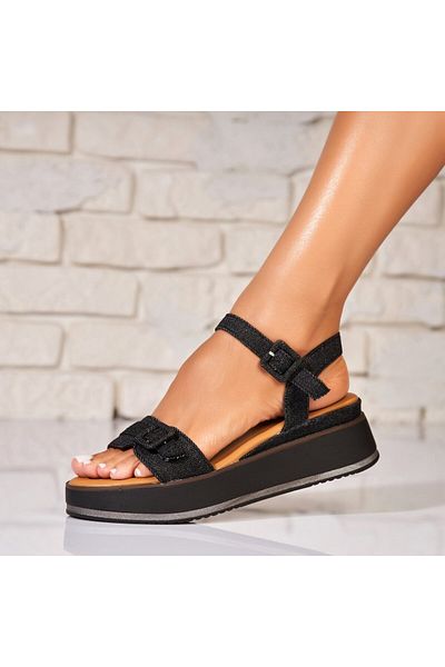 Joana Sandale dama cu platforma Negre din Textil Dericka