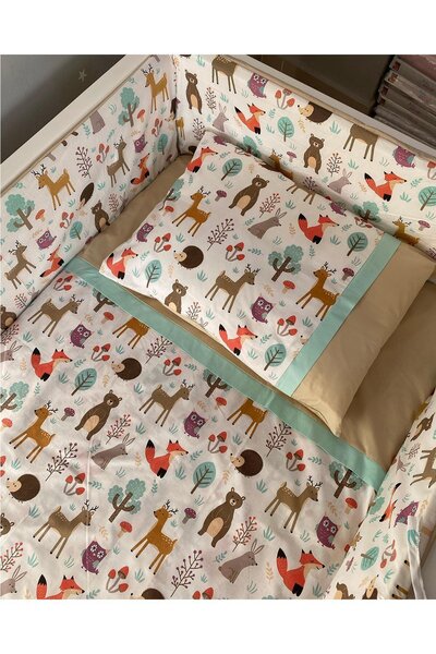 CherryPie Cute Forest Pattern and Brown Combination Baby Duvet Cover Set and Edge Protection 80X130