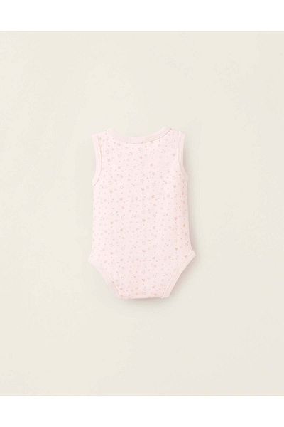 Ziddy Pack of 4 Sleeveless Cotton Bodysuits for Baby Girls, White/Pink