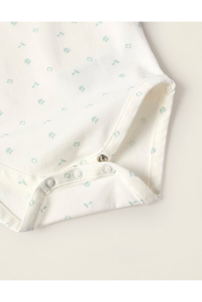 Ziddy Bodysuit with Motif for Newborns, White/Green