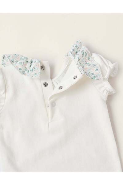 Ziddy Floral Collar Bodysuit for Newborn Girls, White
