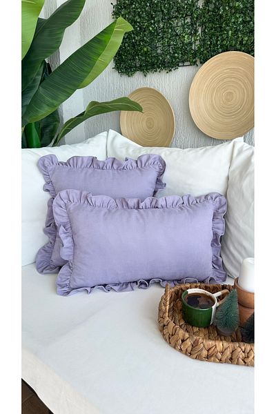 Decamor home Vintage Frilly Lilac Throw Pillow Cover Lilac Throw Pillow Cover 1 Pc