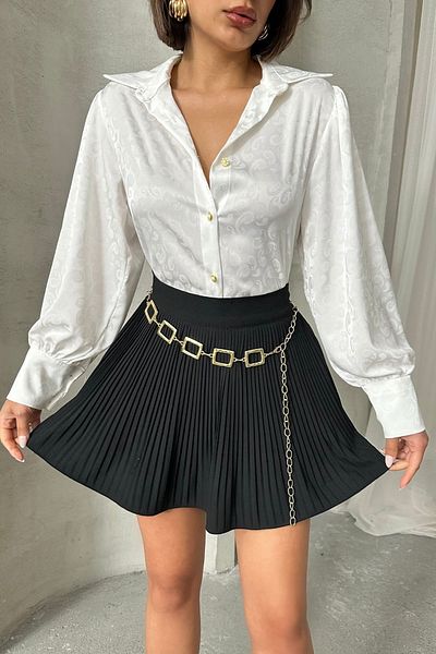 MD trend Women's Patterned Balloon Sleeve Jacquard Shirt