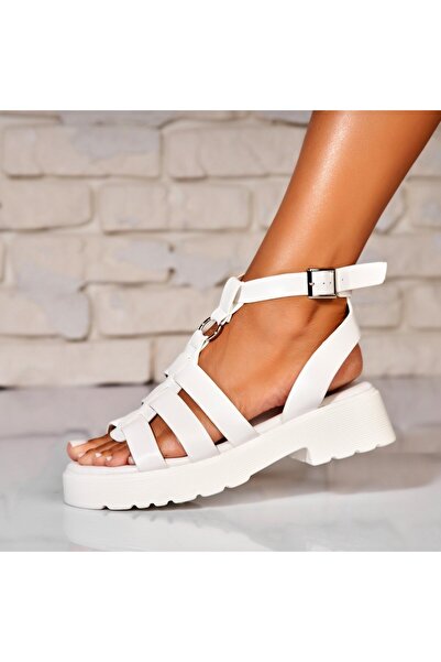 Joana Sandale dama cu platforma Albe din Piele Ecologica Adelisa