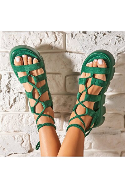 Joana Sandale dama cu platforma Verzi din Piele Ecologica Intoarsa Riverly