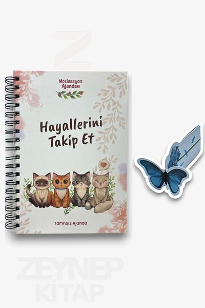 ZEYNEP KİTAP Мотивационен дневен ред „Следвай мечтите си“ (Специален дизайн на отметка с пеперуда, стикер и емотикони)