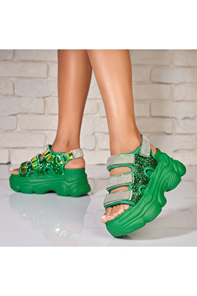 Joana Sandale dama cu platforma Verzi din Glitter Shaily