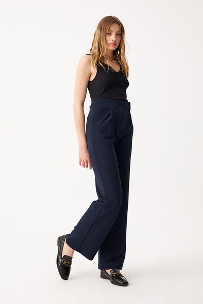 Know Women's Navy Blue Lycra Velcro Closure Palazzo Trousers