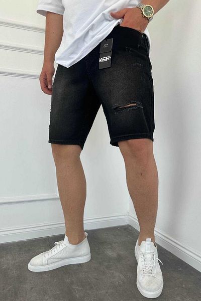 MADZEYMODA Pánské džínové šortky černé džínové šortky s detailem roztržení KE-534