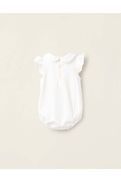 Ziddy Bodysuit with Flower Embroidery for Newborn Girls, White