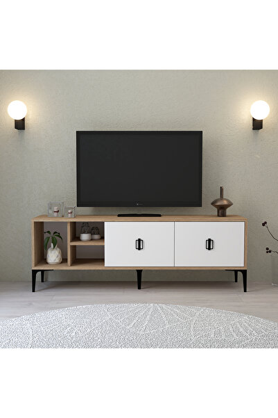 Evmo Home 3504 Era Tv Ünitesi 150 Cm Kapaklı Raflı Sepet - Beyaz Tv Sehpası