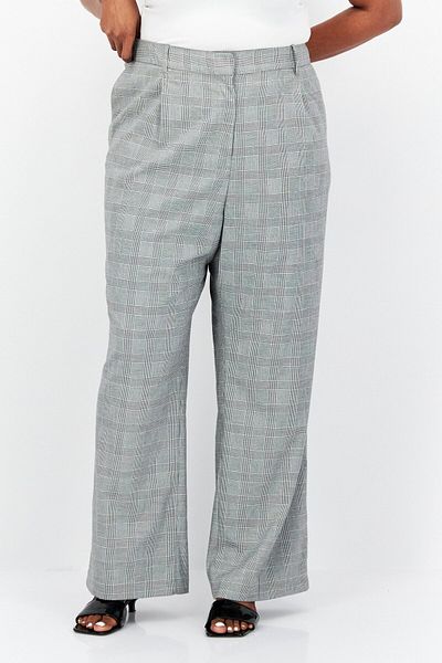 Calvin Klein Women Plus Size Checkered Wide Leg Pants, Black Combo