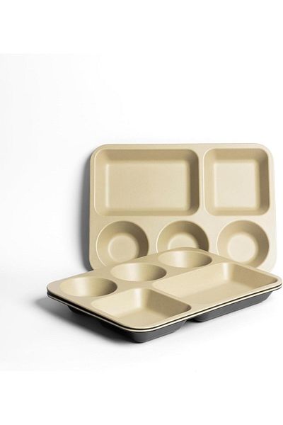 mastergold 4-Piece Divided Melamine Plates (33.8*24.7cm)| Break-Resistant Snack Tray for Nuts, Sauces, Desserts