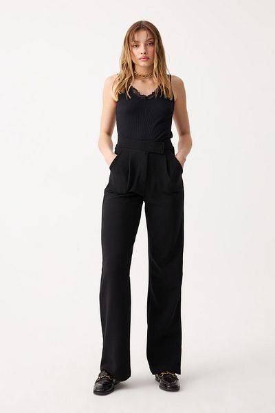 Know Women's Black Lycra Velcro Closure Palazzo Trousers