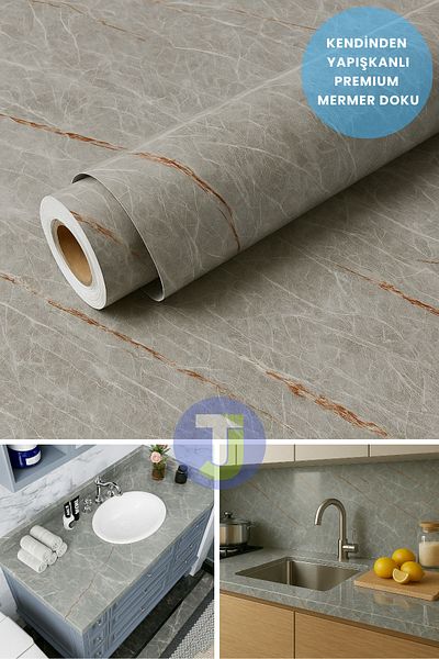 Technojet Self-Adhesive Marble Pattern Foil Countertop Kitchen Bathroom Wall Covering 60Cmx100Cm