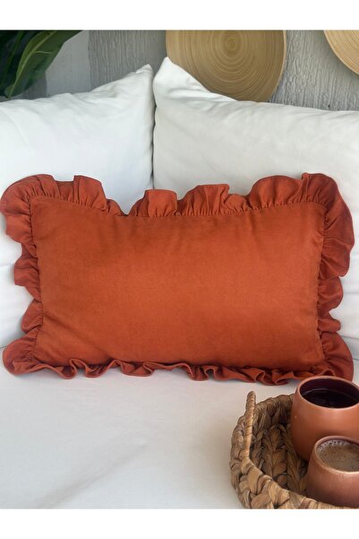 Decamor home Vıntage Fırfırlı Kiremit Rengi Tarçın Kırlent Kılıfı 1 ADET