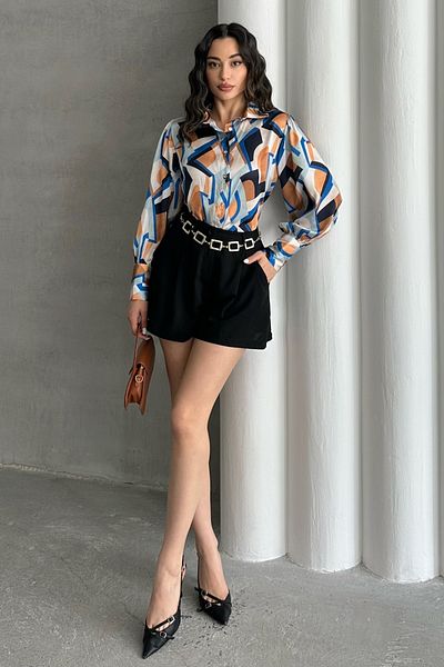 MD trend Cămașă din satin cu mâneci cu balon cu model geometric