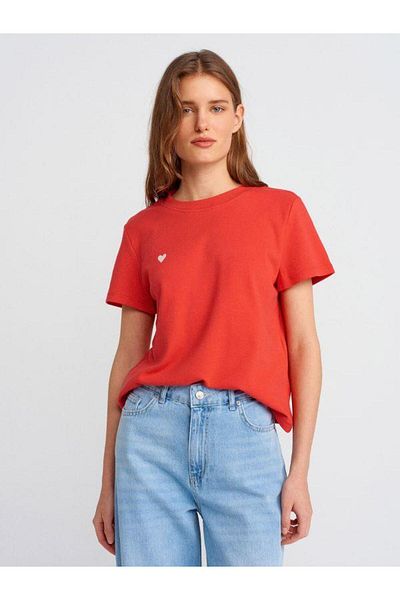 Dilvin 30584 Crew Neck T-Shirt Red