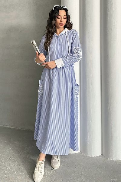 MD trend Women's Striped Hooded Shirt Skirt Double Set