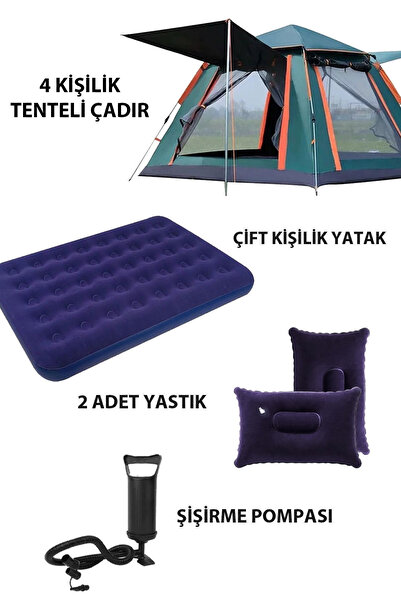 Onetick 4 Kişilik Tenteli Tam Otomatik Kurulum Kamp Çadırı + Çift Kişilik Yat...