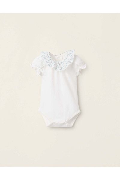 Ziddy Floral Collar Bodysuit for Newborn Girls, White