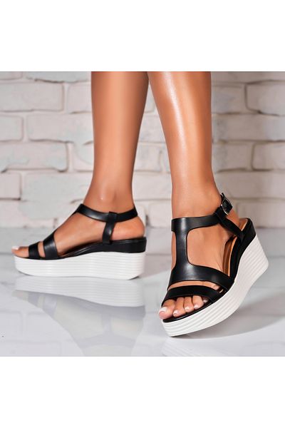 Joana Sandale dama cu platforma Negre din Piele Ecologica Kona