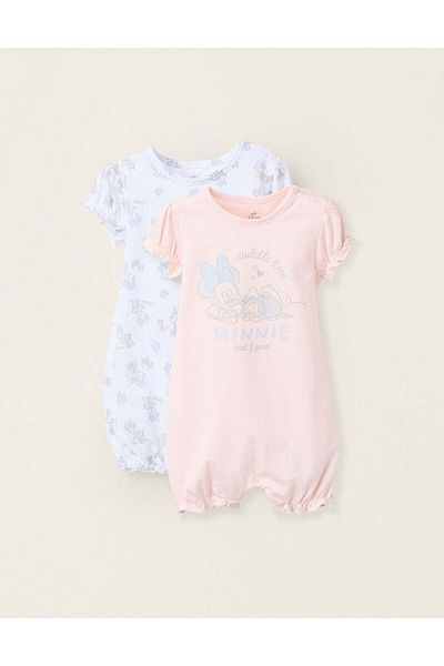 Ziddy Pack of 2 Pyjama-Rompers for Baby Girls 'Minnie', White/Pink