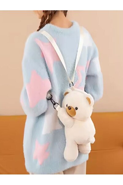 EyER Shoping Ursuleț de pluș cu curea reglabilă pentru umăr, rucsac alb